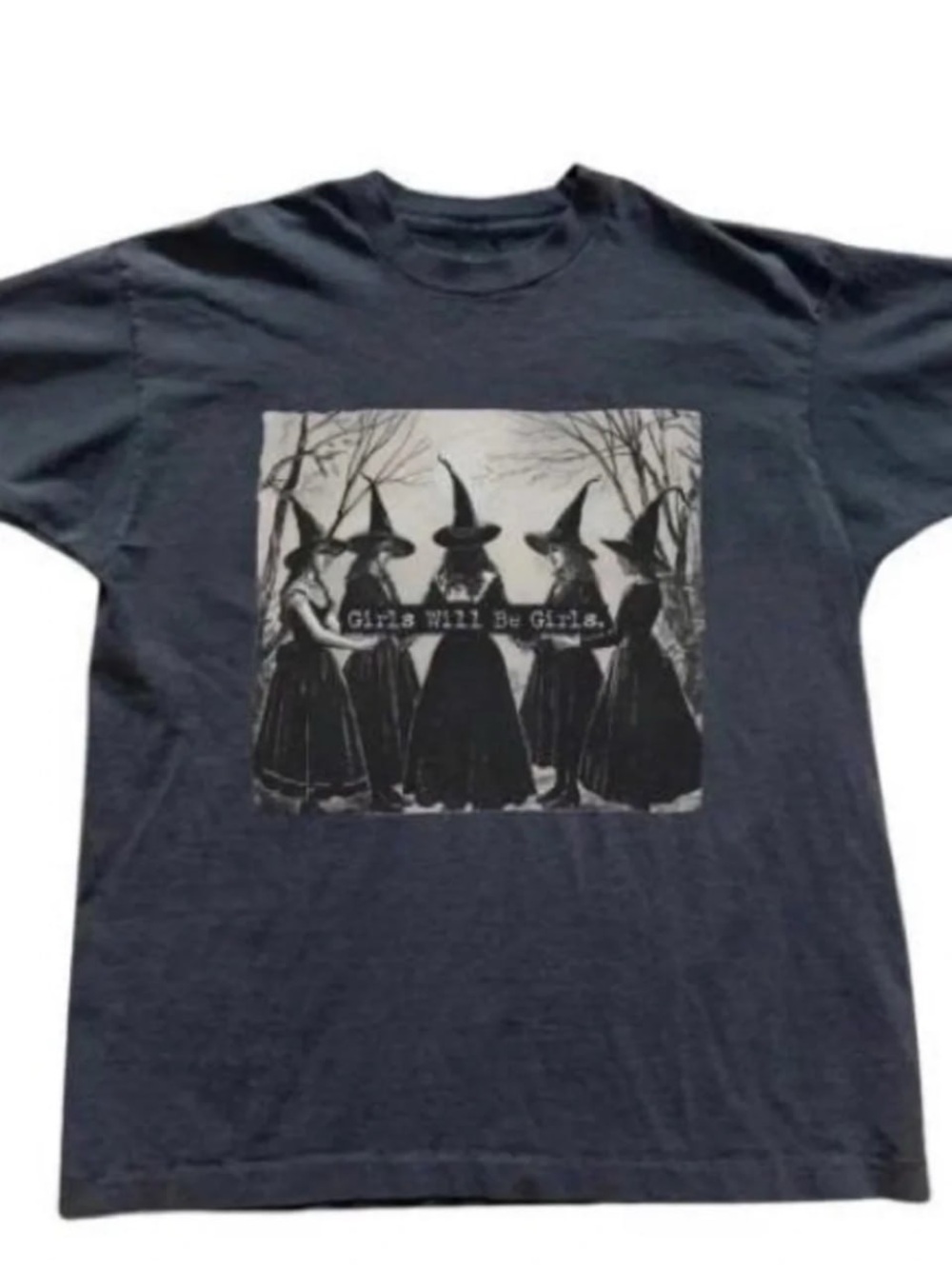 Black Graphic Tee with Witch Illustration